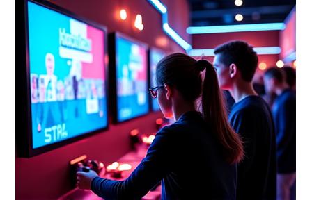 インディーゲームを試遊する人々